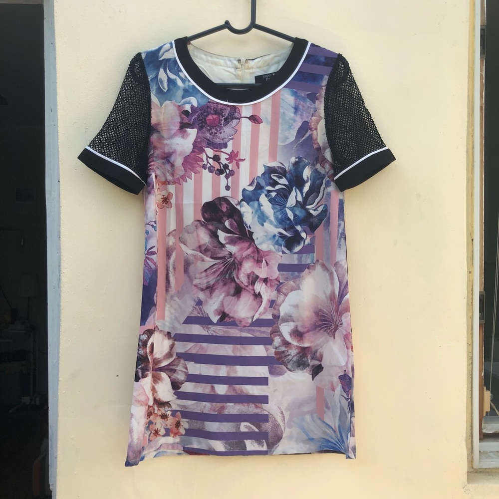 LF floral shirt sleeve mesh dress